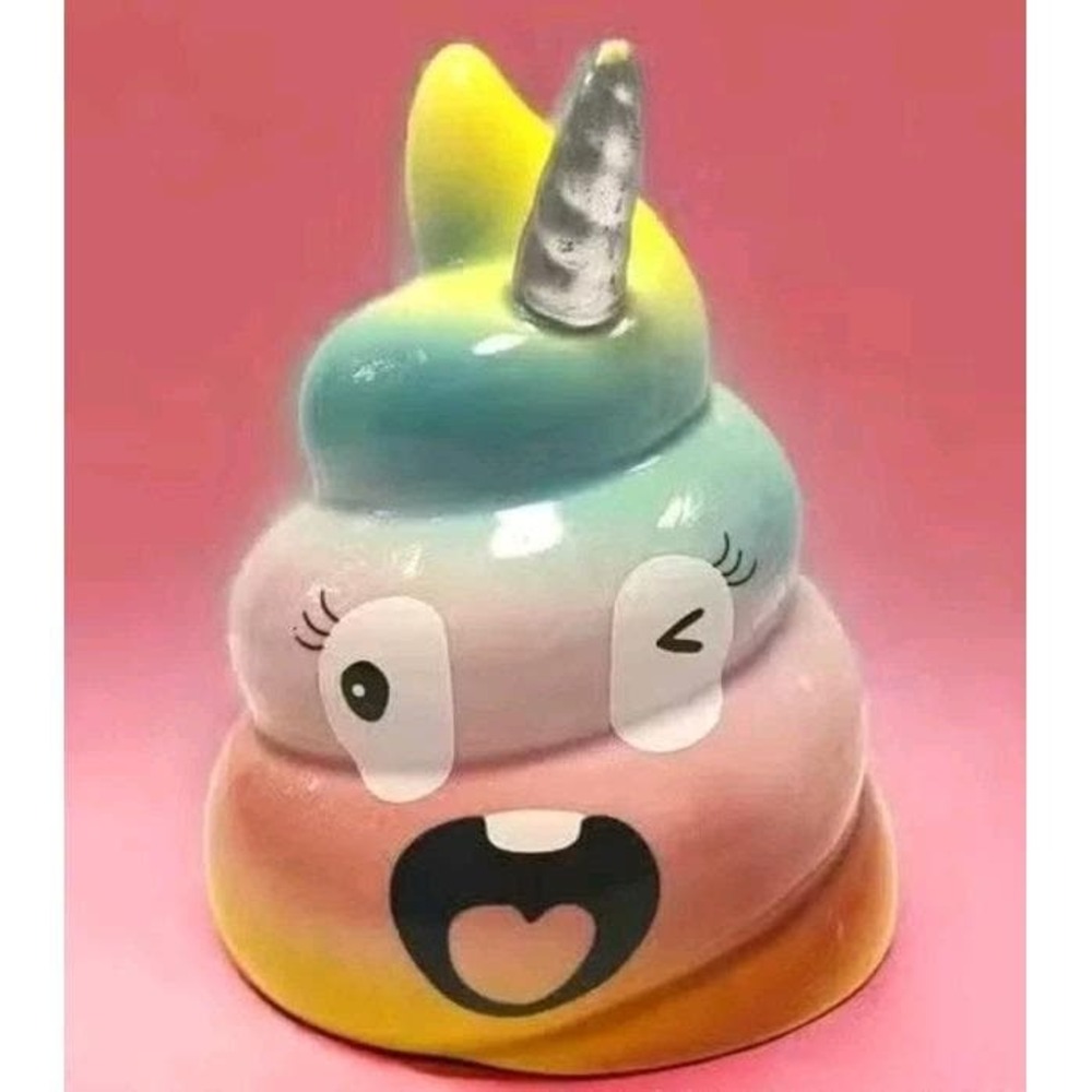 Fun Ceramic Unicorn Poop Emoji Bank Pastel Rainbow Colors